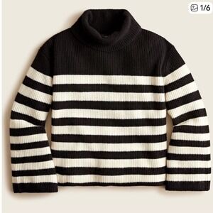 J. Crew Cashmere and Wool Black and Cream Stripe Sweater Size Large